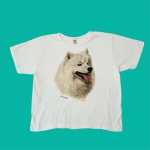 Vintage 90s Single Stitch Samoyed Robert J. May Dog Short Sleeve White Large